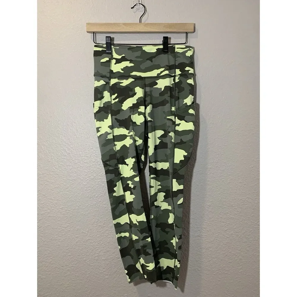 Lululemon Fast Free High Rise Crop Heritage 365 Camo Crispin Green Size 6 Nulux - Picture 2 of 8